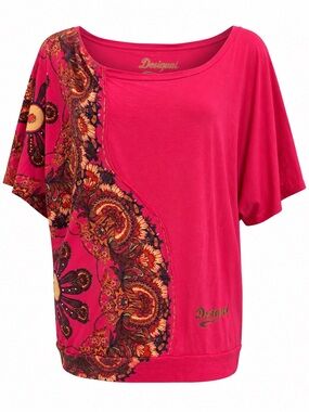 Desigual Pink Boho Paisley Embellished Top Medium M